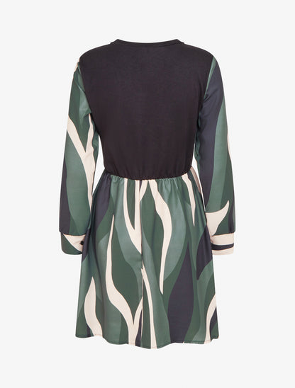 Robe mi-longue patineuse imprimé graphique - Kaki - 2