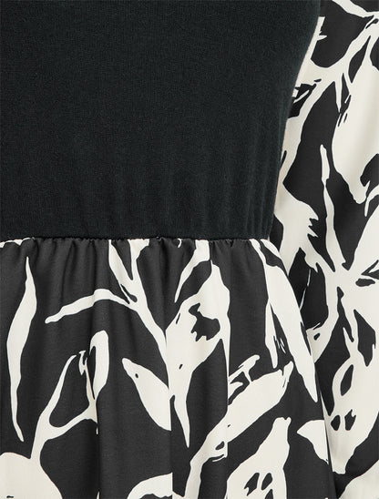 Robe mi-longue patineuse imprimé végétal - Noir - 3