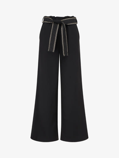 Pantalon ample uni à ceinture - Noir - 1