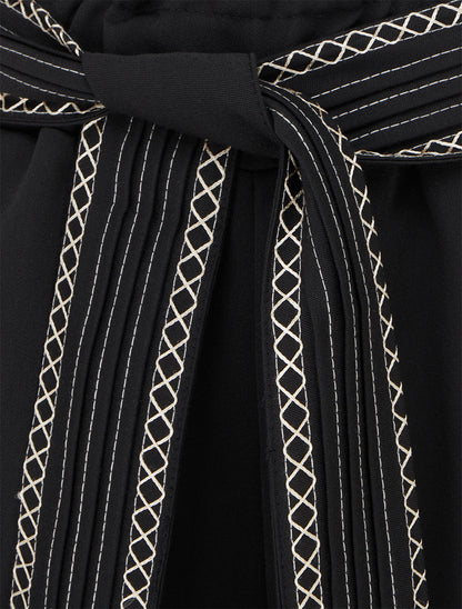 Pantalon ample uni à ceinture - Noir - 3