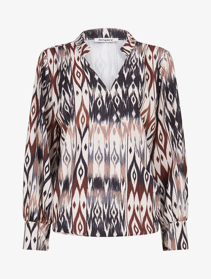 Blouse cache-coeur imprimé fantaisie - Noir - 1