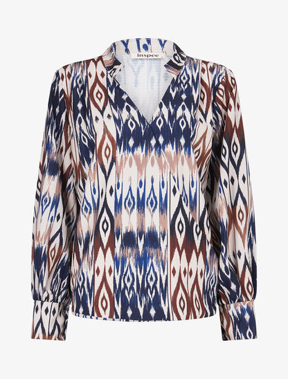 Blouse cache-coeur imprimé fantaisie - Marine - 1