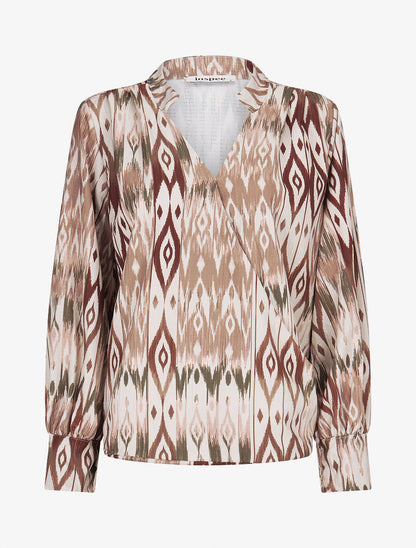 Blouse cache-coeur imprimé fantaisie - Camel - 1