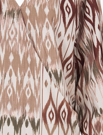 Blouse cache-coeur imprimé fantaisie - Camel - 3