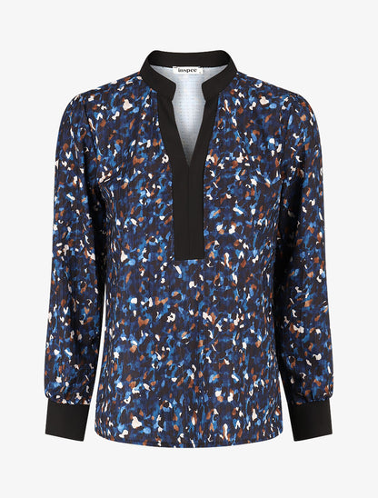 Blouse fluide à imprimé abstrait - Marine - 1