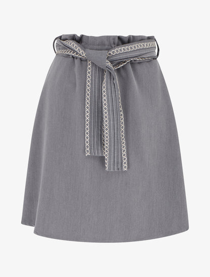 Jupe courte patineuse ceinturée - Gris foncé - 1