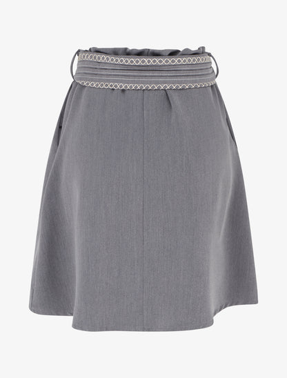 Jupe courte patineuse ceinturée - Gris foncé - 2