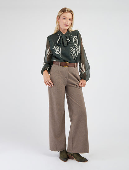 Top lavallière en voile imprimé feuilles - Kaki - 8