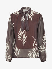 Top lavallière en voile imprimé feuilles - Marron - 1