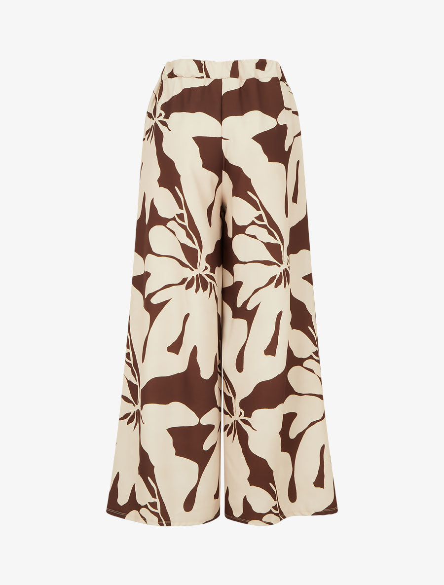 Pantalon ample et fluide imprimé grandes fleurs - Marron - 2