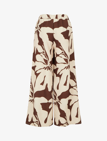 Pantalon ample et fluide imprimé grandes fleurs - Marron - 2