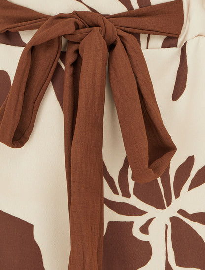 Pantalon ample et fluide imprimé grandes fleurs - Marron - 3