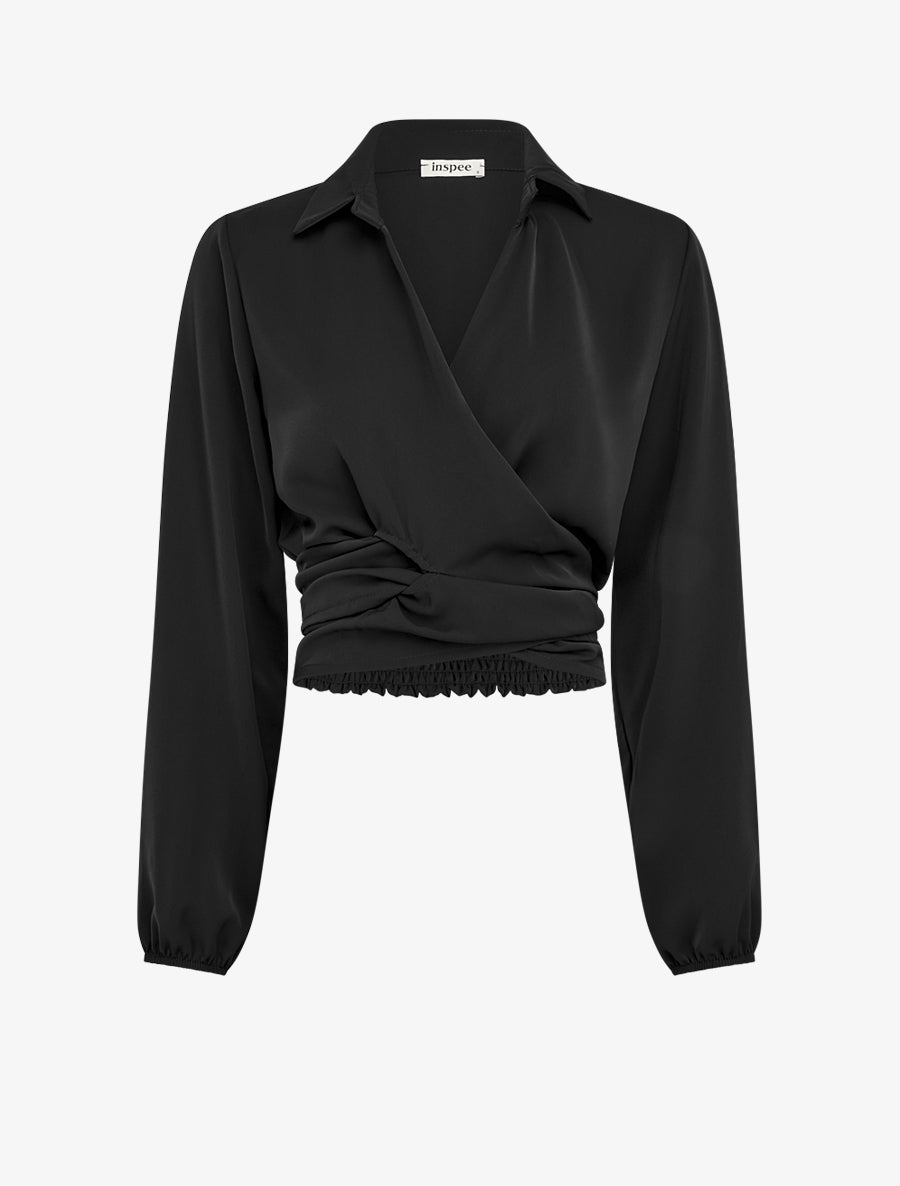 Crop-top cache-coeur uni et satiné - Noir - 1