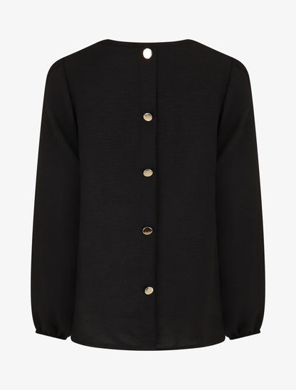 Blouse fluide uni à boutons décoratifs au dos - Noir - 2