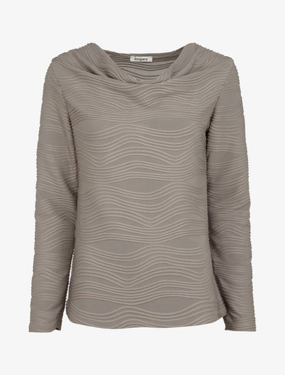 Top ondulé à col bénitier - Taupe - 1