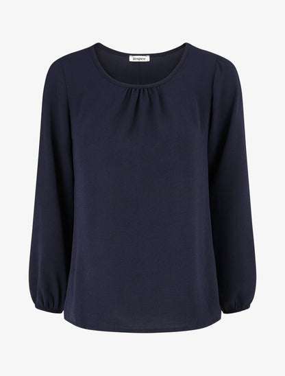 Blouse fluide uni à boutons décoratifs au dos - Marine - 1