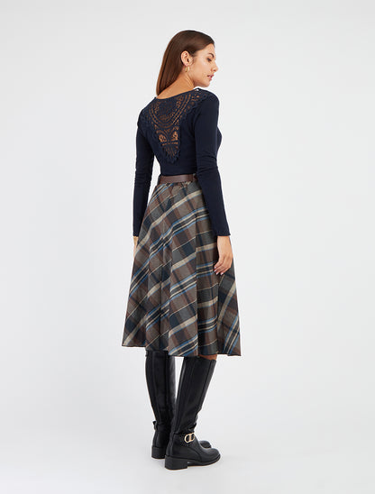 Pull à col bénitier et dos en crochet - Marine - 9