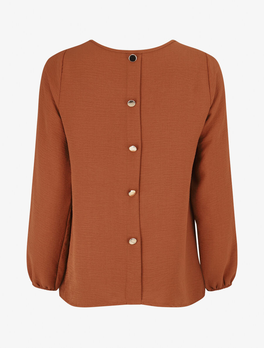 Blouse fluide uni à boutons décoratifs au dos - Terracotta - 2