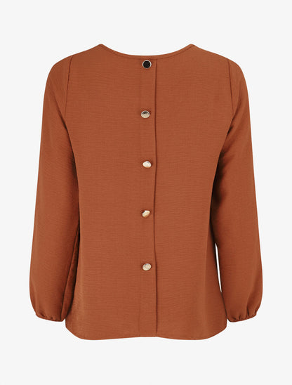 Blouse fluide uni à boutons décoratifs au dos - Terracotta - 2