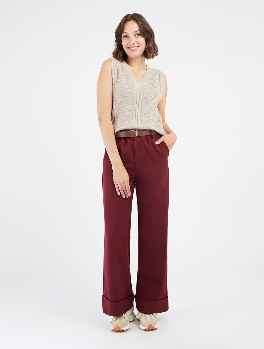 Pantalon ample à revers - Bordeaux - 8