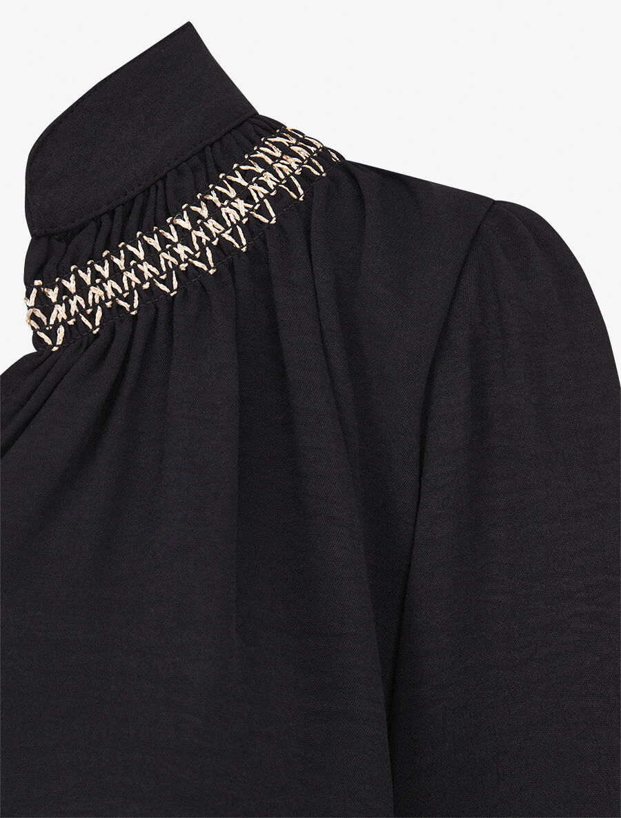 Blouse droite à détail brodé - Noir - 3