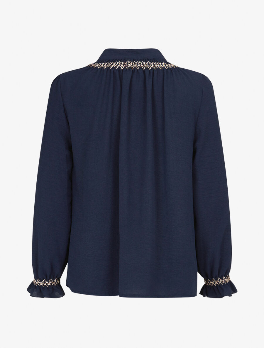 Blouse droite à détail brodé - Marine - 2