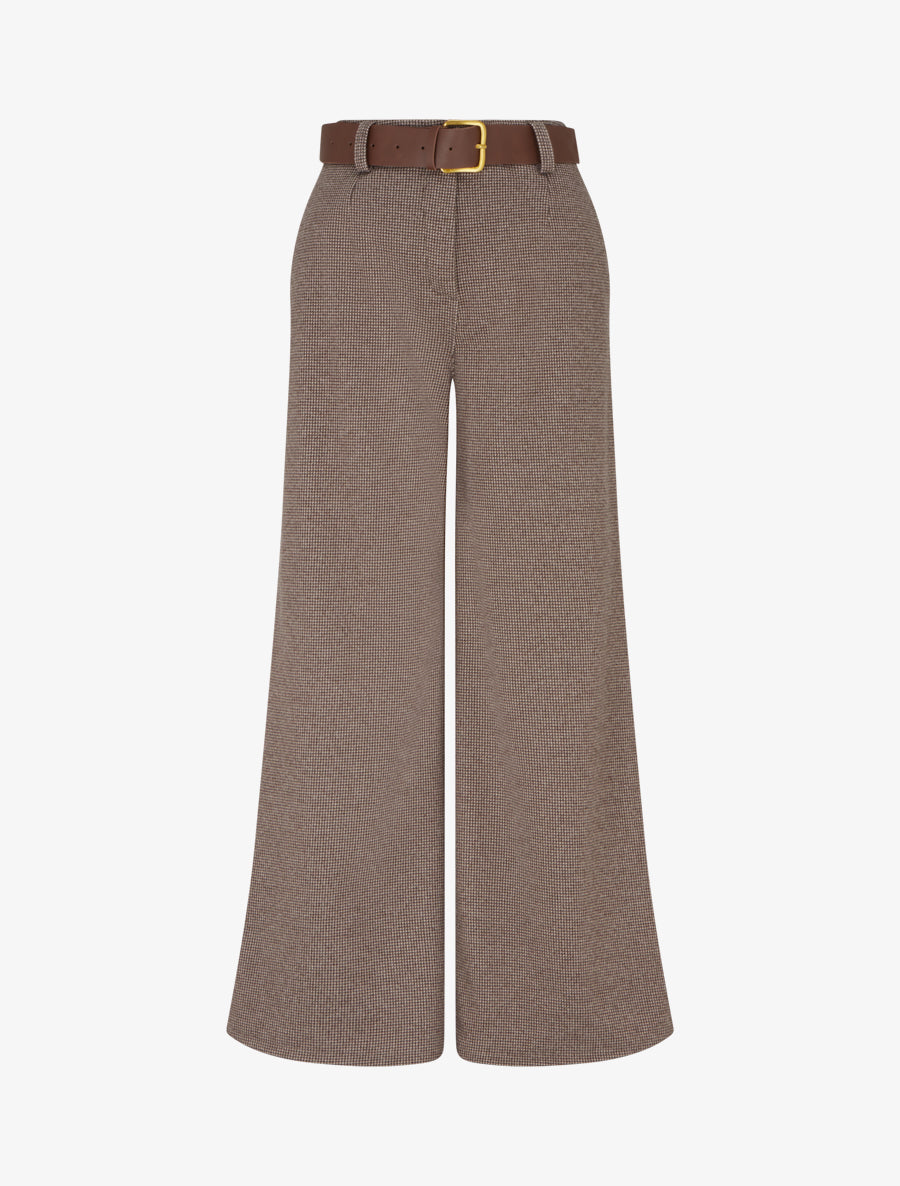 Pantalon ample imprimé pied de poule - Taupe - 1