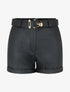 Short ceinturé à revers en simili - Noir - 1