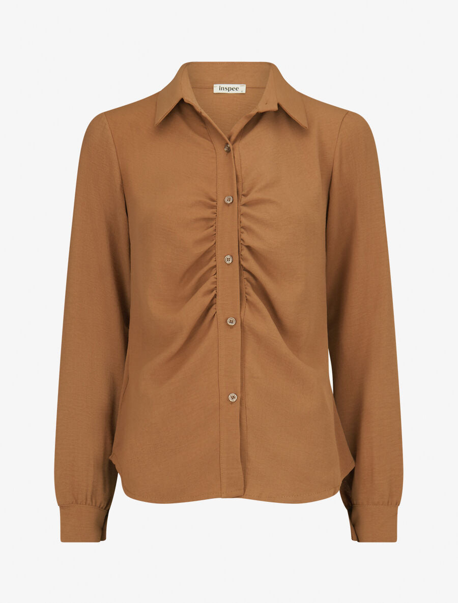 Chemise droite plissée - Camel - 1