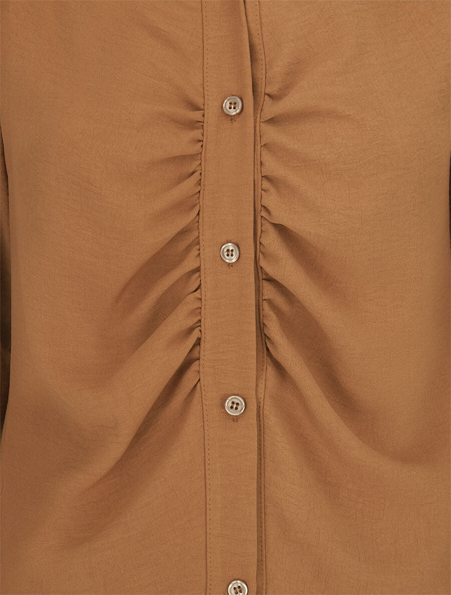 Chemise droite plissée - Camel - 3