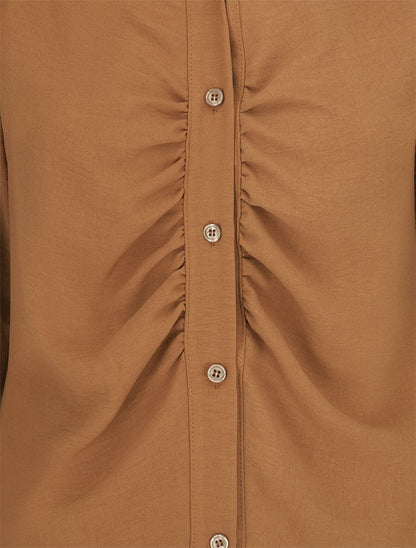 Chemise droite plissée - Camel - 3
