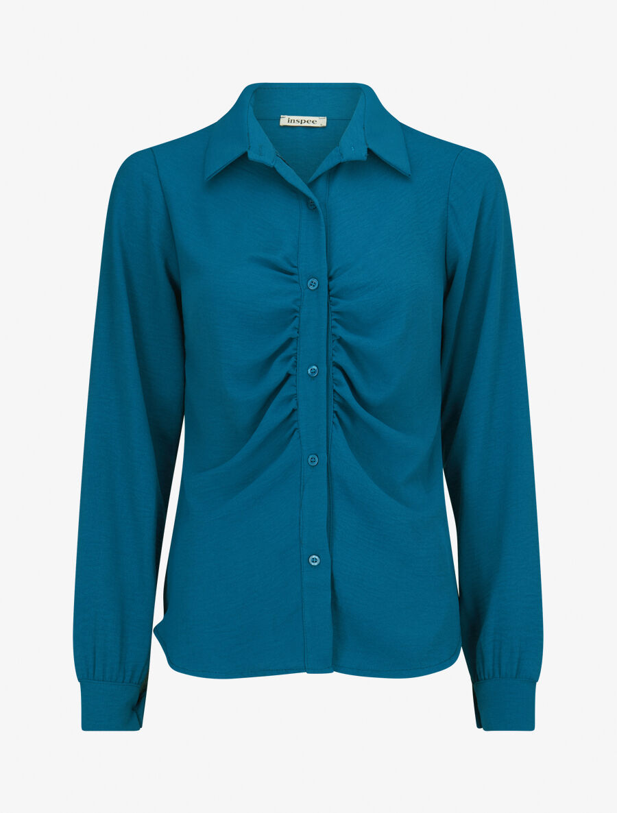 Chemise droite plissée - Bleu canard - 1
