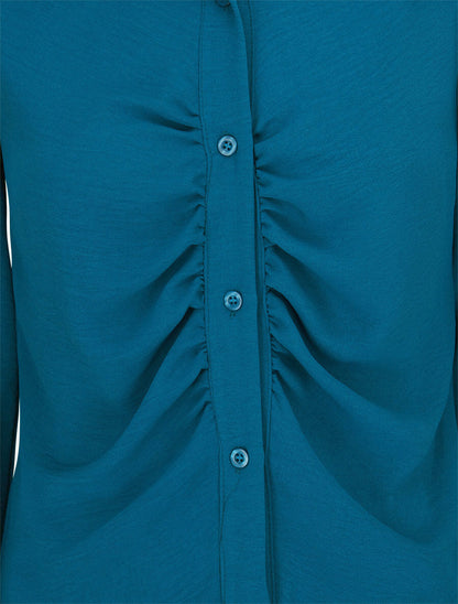 Chemise droite plissée - Bleu canard - 3