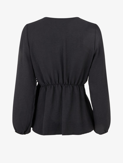 Blouse unie style portefeuille à col cache-coeur - Noir - 2