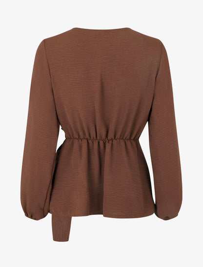 Blouse unie style portefeuille à col cache-coeur - Marron - 2