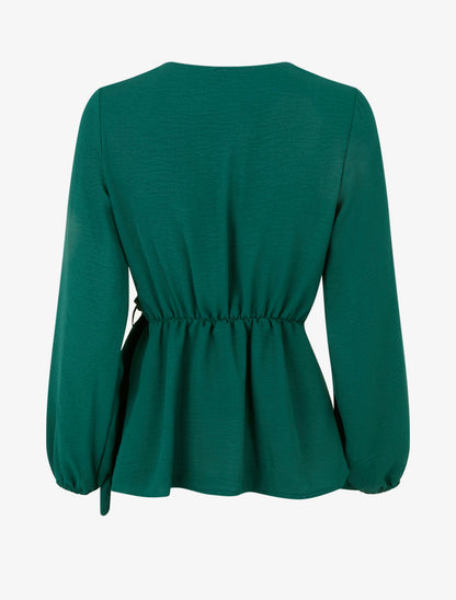 Blouse unie style portefeuille à col cache-coeur - Vert sapin - 2