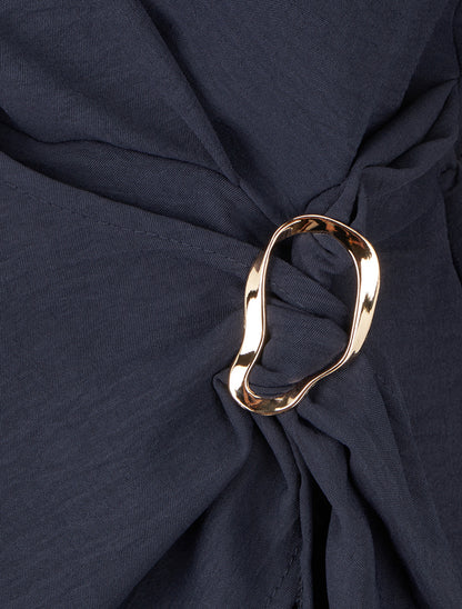 Blouse unie style portefeuille à col cache-coeur - Marine - 3