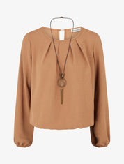 Blouse unie à bords élastiqués - Camel - 1