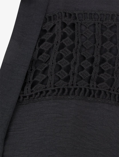 Blouse fluide coupe boule à détail crochet - Noir - 3