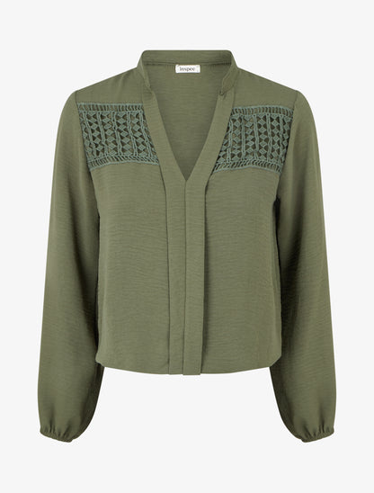 Blouse fluide coupe boule à détail crochet - Kaki - 1