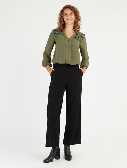 Blouse fluide coupe boule à détail crochet - Kaki - 8