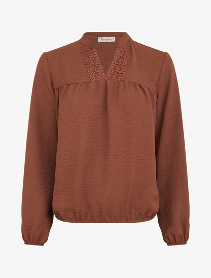 Blouse à détails brodés - Marron - 1