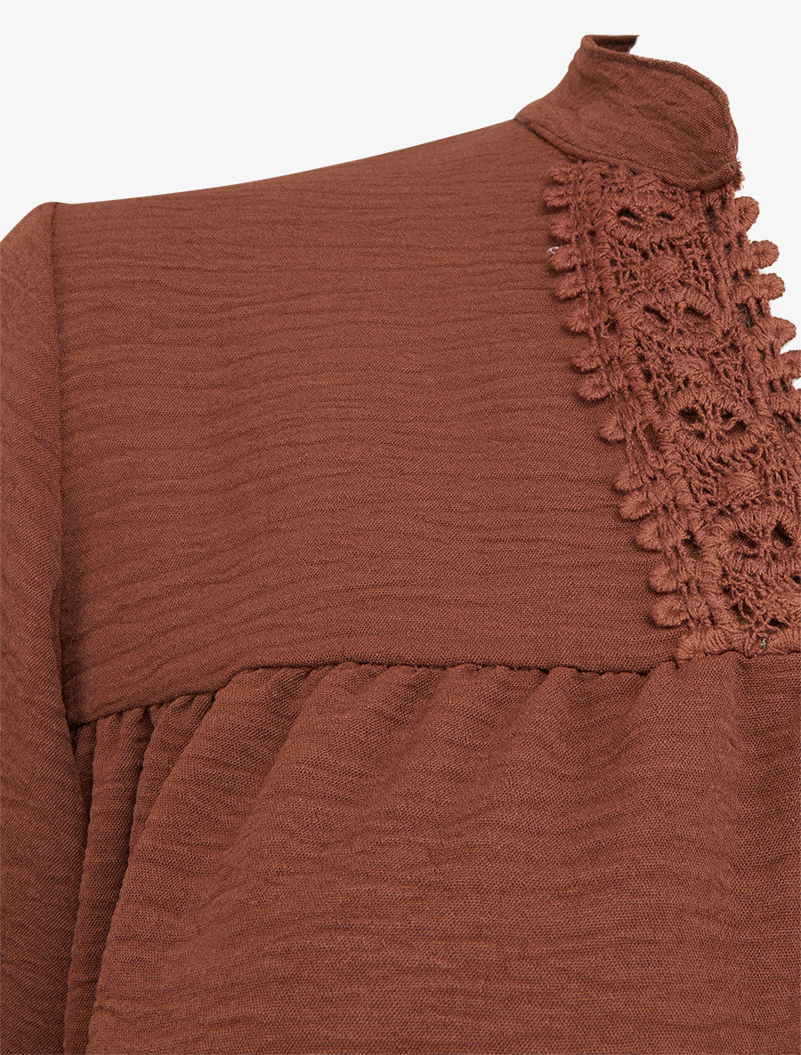 Blouse à détails brodés - Marron - 3