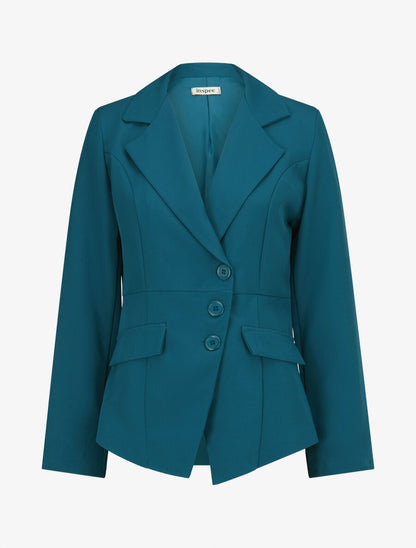 Veste asymétrique fermeture à 3 boutons - Bleu canard - 4