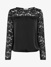 Top boule fluide satiné et dentelle - Noir - 1
