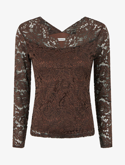 Top uni en dentelle - Marron - 1