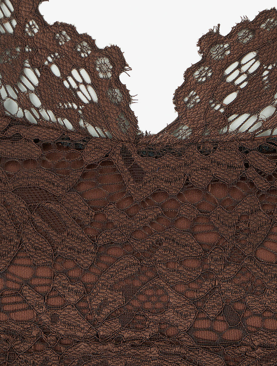 Top uni en dentelle - Marron - 3