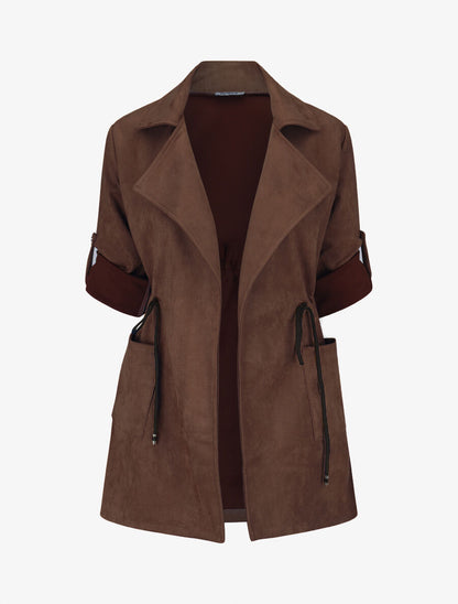 Veste longue en suédine - Marron - 5