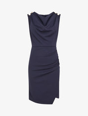 Robe drapé à col bénitier - Marine - 1