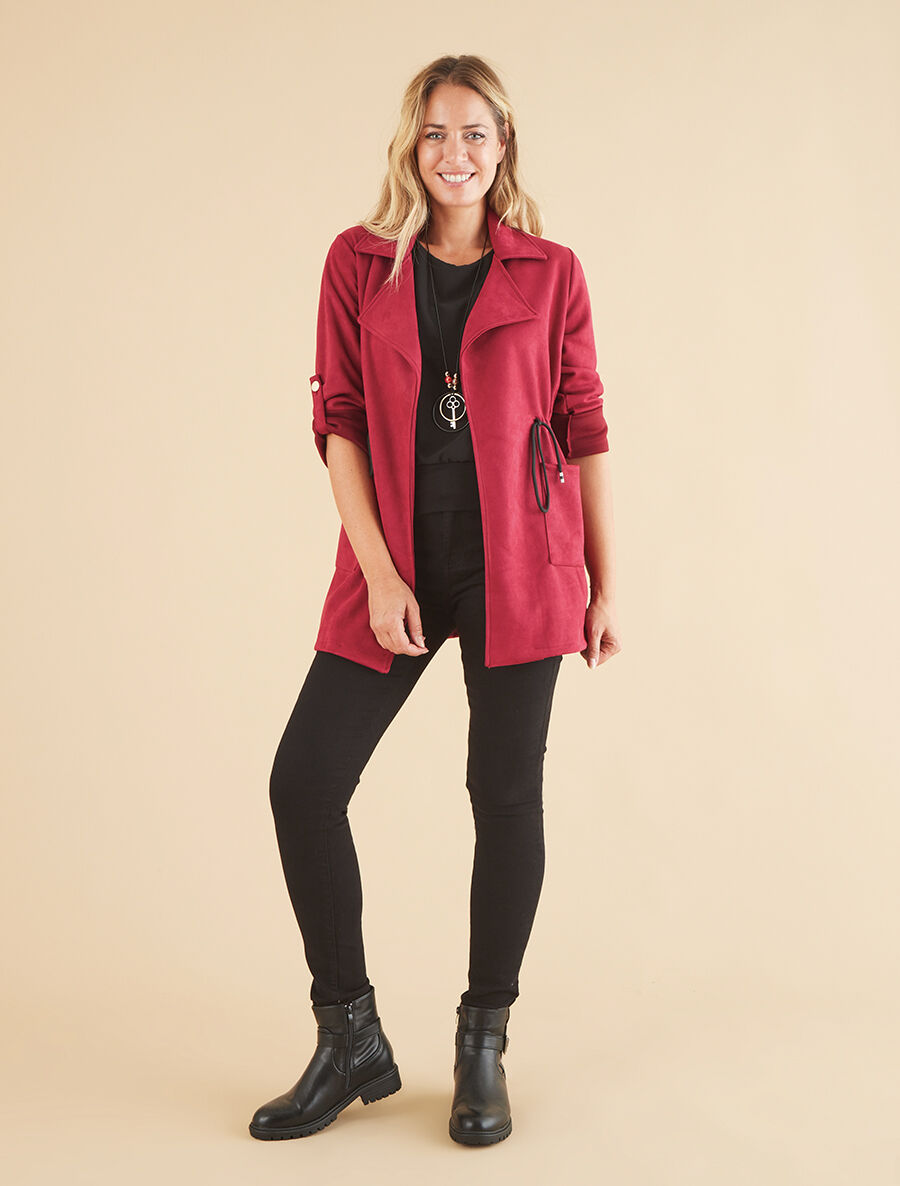 Veste longue en suédine - Bordeaux - 4